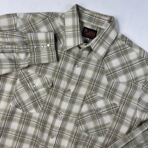 Plains Western Wear Pearl Snap Shirt Men's Large Green Plaid Long Sleeve